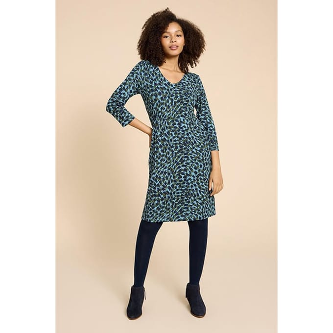 White Stuff Tallie Eco Vero Jersey Dre Teal Printed Taglia: 6 REGULAR | Abiti Midi Outlet | Donna | Ciano
