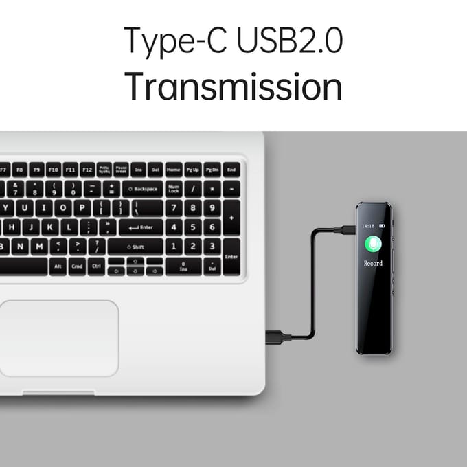 Spraakrecorder met ruisonderdrukking en weergave Draagbare TypeC USB2.0-transmissie 1536 KBPS HD No Card zwart