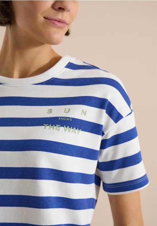 Shirt met halflange mouwen, strepen en een tekstdetail