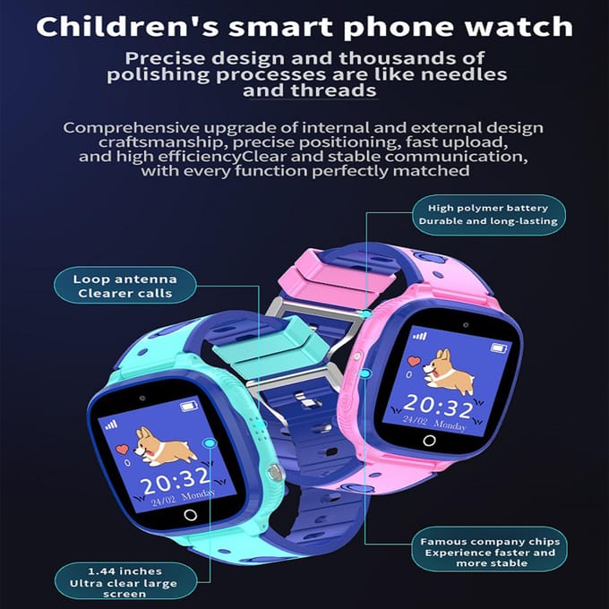 Montre intelligente pour enfants avec écran couleur de 1,44  et étanche rose