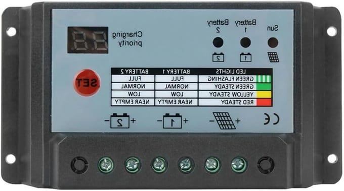 Zonnecontroller Laadregelaar - MPPT Regulator - Energie Beheer - Dubbele Batterij Ondersteuning - 20A - Grijs Wit