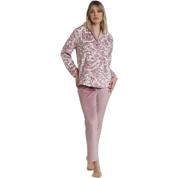 Velours lange mouw open pyjama voor dames Admas Classic