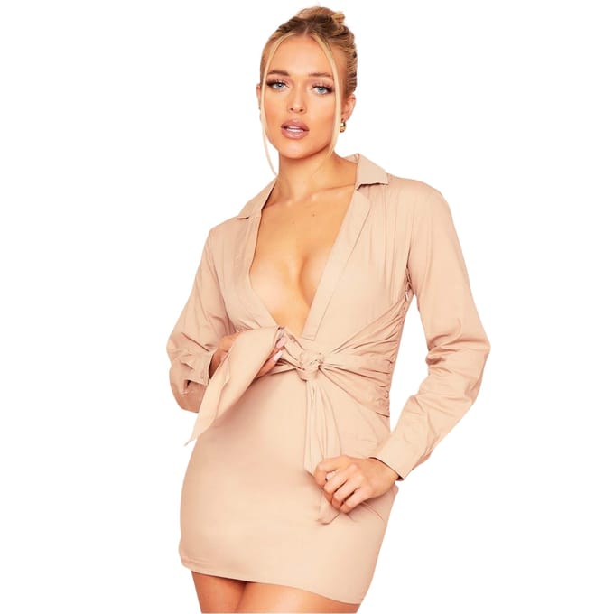 Missy Empire Dames/Dames Plunge Mini Jurk (Beige)