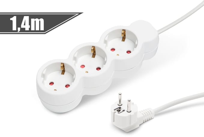 3-voudige Verdeelstekker - 1,4 m - Wit - Kinderbeveiliging - 16A / 250V [20201B]