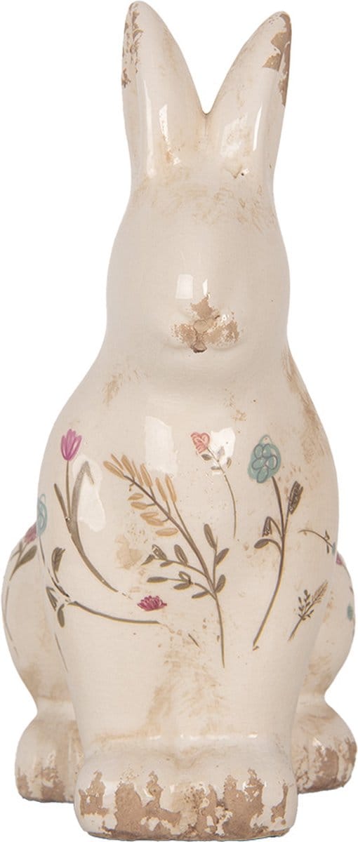 Clayre & Eef Decoratie Beeld Konijn 13x10x21 cm Beige Keramiek Bloemen