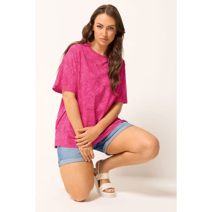 Yours Roze Bladerenprint Boxy Tshirt Size 42