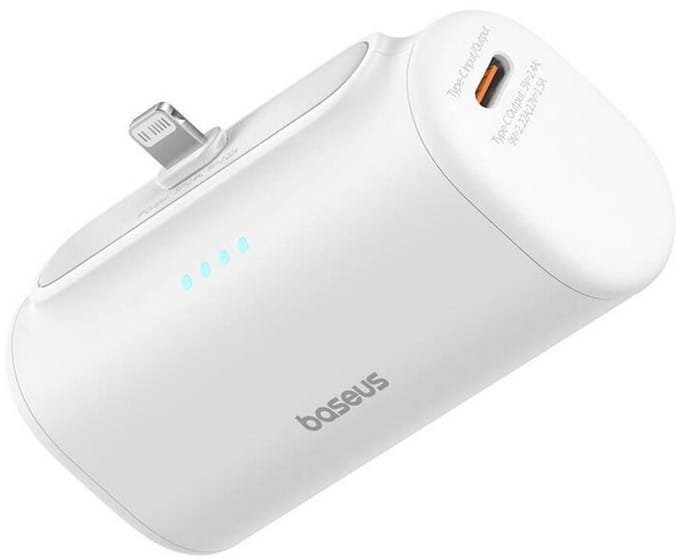 Baseus 5.000 mAh Powerbank Wit | Opvouwbare Apple Lightning Connector | Met USB-C Poort | Compact & Fast Charge Power Delivery | 20W |