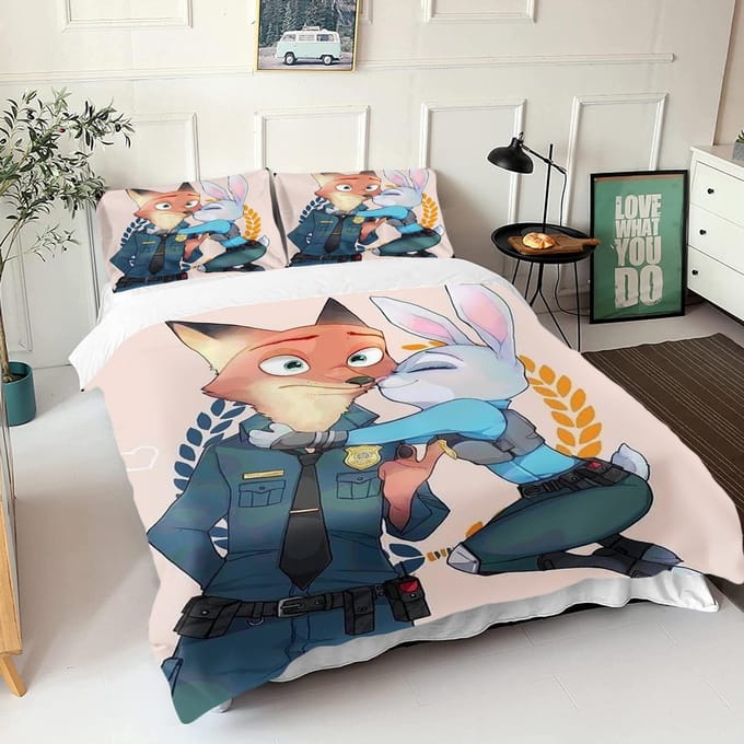 Zootopia Judy Nick Dekbedovertrek Set Dekbed Beddengoed 3D Kinderbeddengoed Set 3-Delig 1 Dekbedovertrek King Size EU Double(200*200cm)3pcs