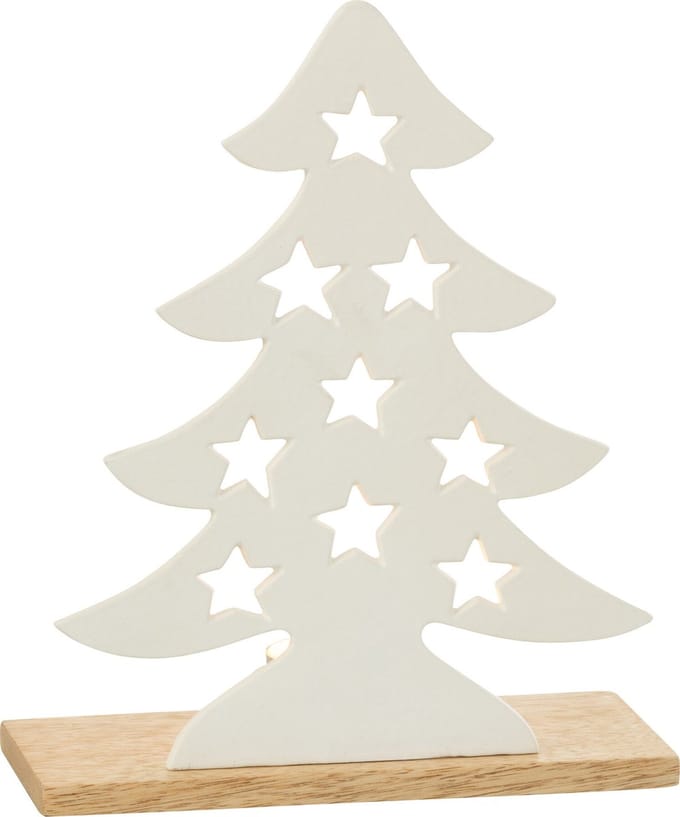 J-Line theelichthouder Kerstboom - aluminium/hout - naturel/wit - large