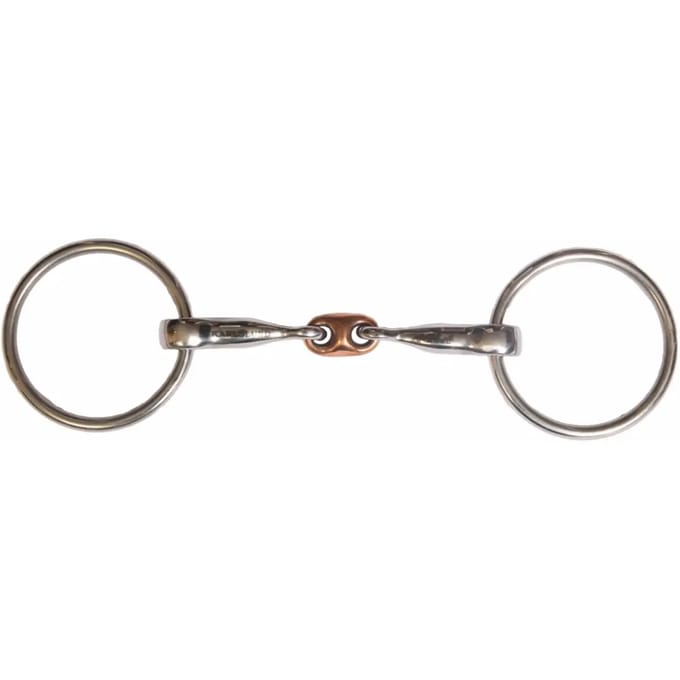 Dubbel snaffle paardenbit met koperen middenschakel Karlslund