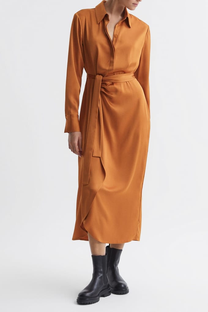 Reiss Shirt Midi Dress Rust Größe: 8 | Blusenkleider Outlet | Damen | Braun