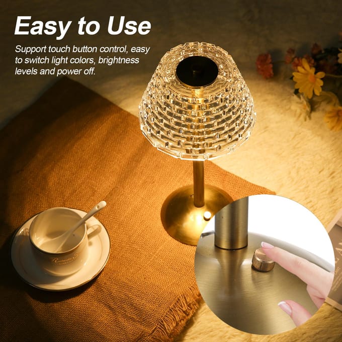 LED Draadloze Tafellamp Oplaadbare Bureaulamp Touchbediening 3 Lichtkleuren Traploos goud
