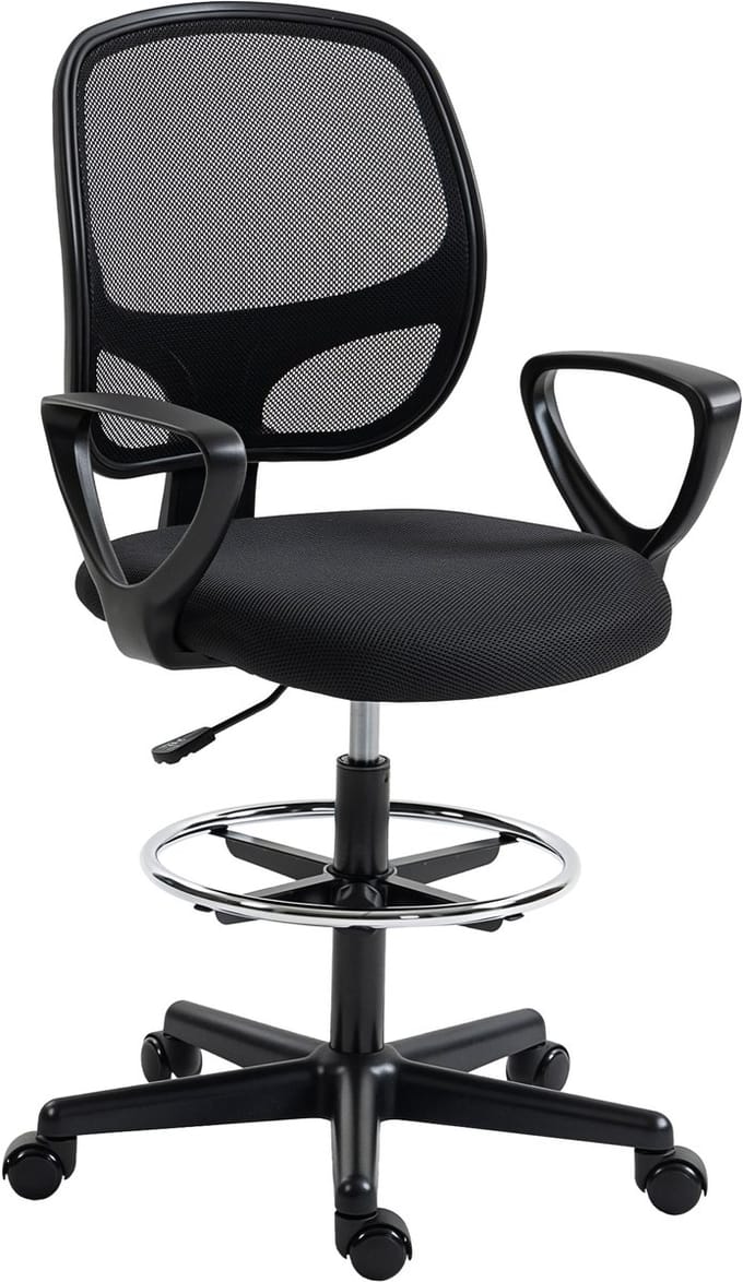 HOMCOM Tekenstoel - Mesh (100% polyester) - 59x58x123cm - Zwart