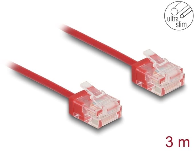 Delock RJ45 Network Cable Cat.6 UTP Ultra Slim 3 m red with short plugs