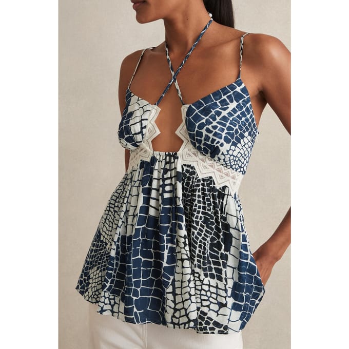 Reiss Animal Printed Lace Top Blue Maat: 8 | Mouwloze Tops Outlet | Dames | Blauw