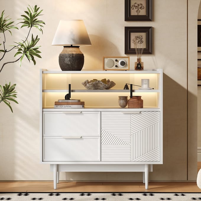 Ablageschrank - 80 cm - Badezimmerschrank - Glastür - Lichtleiste - MDF - Zwart