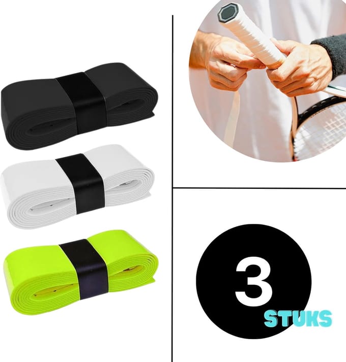 Multi Colour Overgrip Set - 3 stuks - Padel/Tennis/Badminton/squash - Wit / Zwart / Neon Geel - Griptape - Antislip - Racketaccesoires