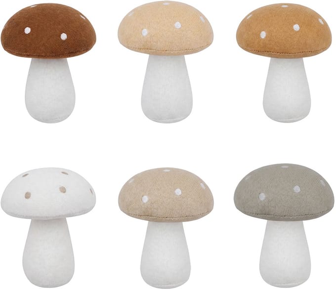 Clayre & Eef Decoratie Paddenstoel set 6 Beige Kunststof Herfst decoratie