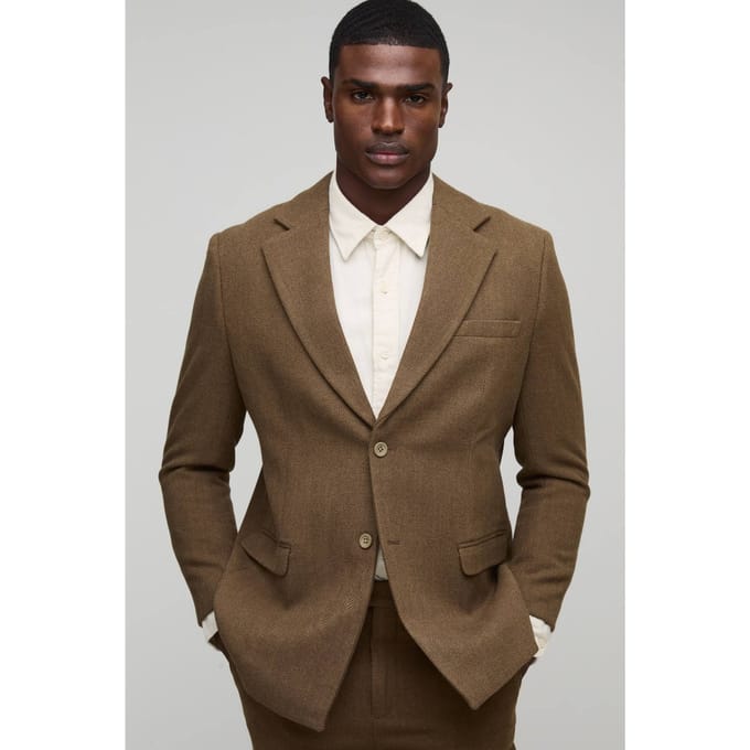Straight Fit Wool Look Blazer | Mocha | Size 36