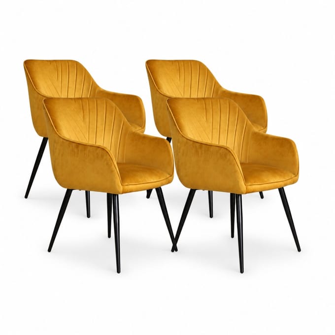 DS4U® - Gaby eetkamerstoel - Set van 4 - Goud - Velvet - Met armleuning