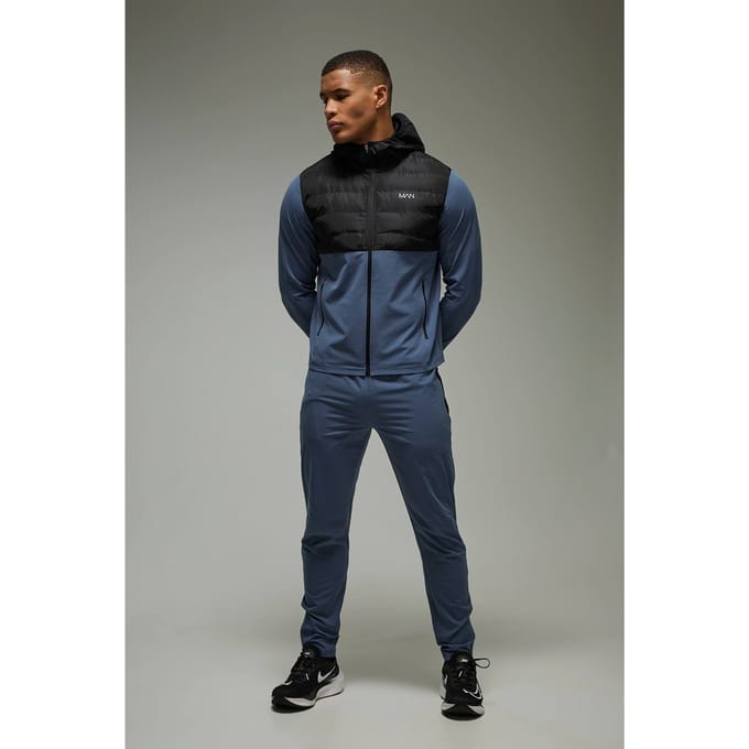 Men's Active Gewatteerd Regular Fit Trainingspak | Steel | Size Medium