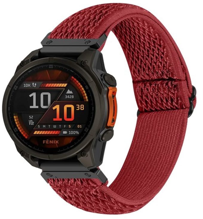 By Qubix - Geschikt voor Garmin bandje - 22mm Quickfit - Elastische Solo Loop nylon bandje - Rood - Geschikt voor Garmin Instinct 3 / Instinct E - 45mm