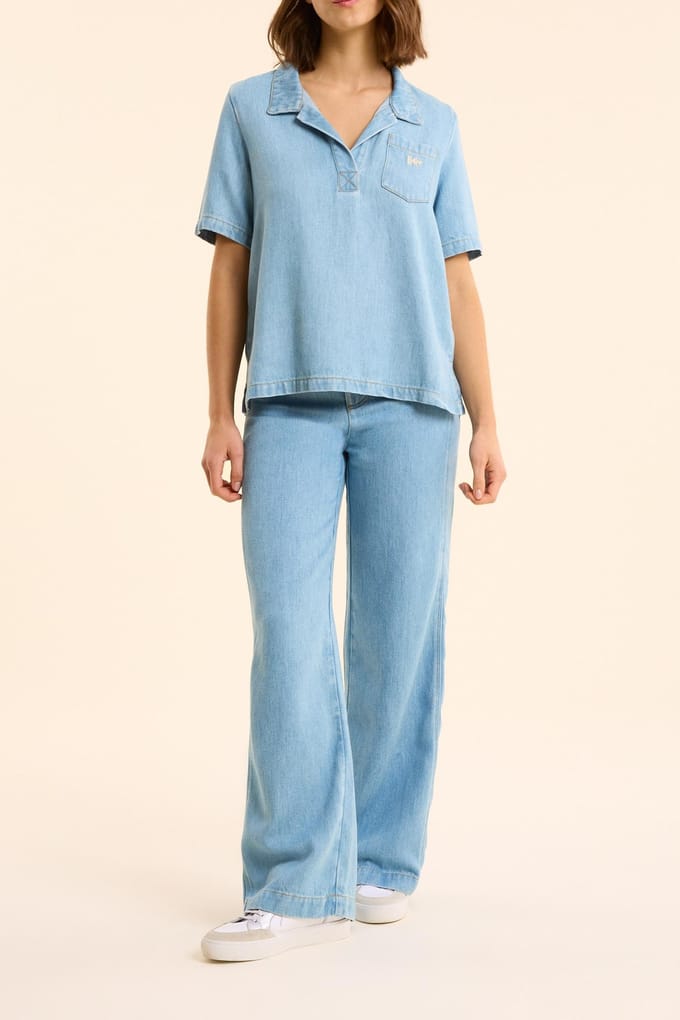ICode Blue Denim Pea Jacket-style Top Bleach Größe: L | Jeansjacken Outlet | Damen | Blau