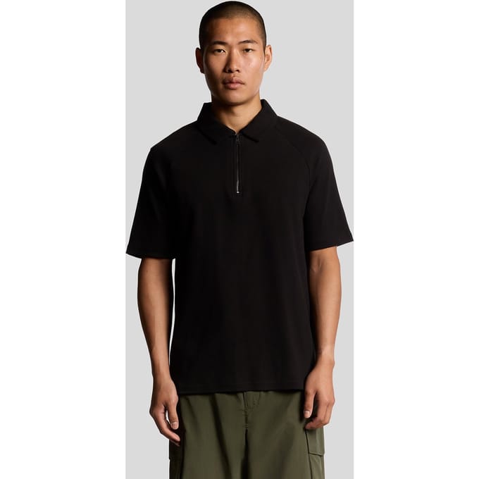 Lyle & Scott Interlock Poloshirt met Rits - Zwart