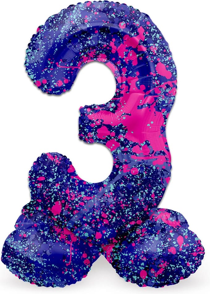 Staande Folieballon Cijfer 3 Paint Splash - 72 cm