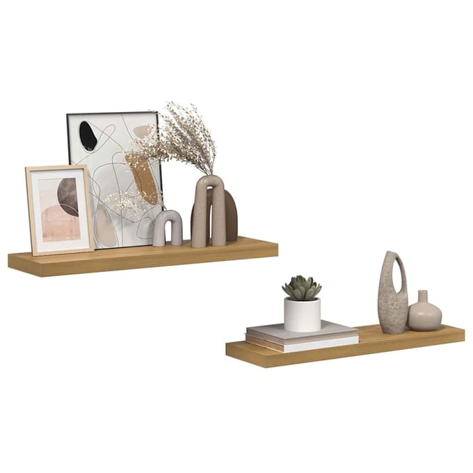 vidaXL - Wandplank - 2 - st - Bruin - 80 - x - 23,5 - x - 3,8 - cm - Bewerkt - hout