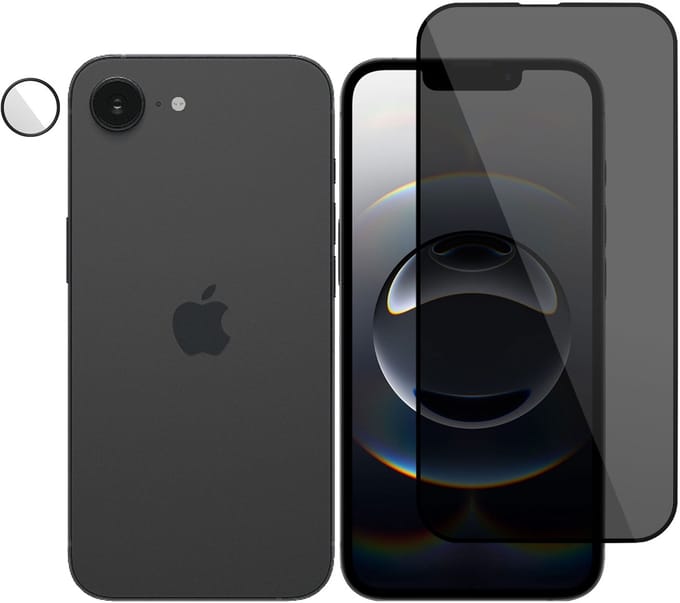Privé Screenprotector + Camera Screen geschikt voor Apple iPhone 16e Screenprotector - Privacy Beschermglas - Rounded - Privacy Proteqt+