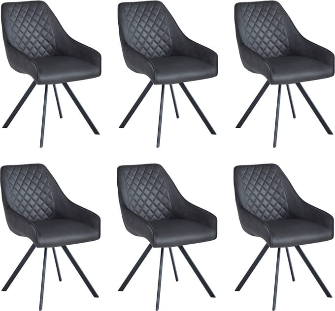 Colenis® - Elias Eetkamerstoel - Set Van 6 - Antraciet - Microfiber Stof - 180° draaibaar