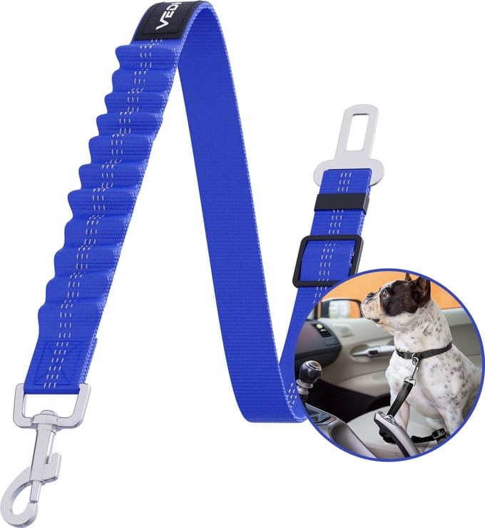 VEDIC® - Autogordel Hond Blauw - Hondenautogordels - Elastisch en Verstelbare Hondengordel - 56-74CM