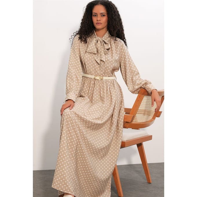 Gestippelde Maxi Hemdblousejurk