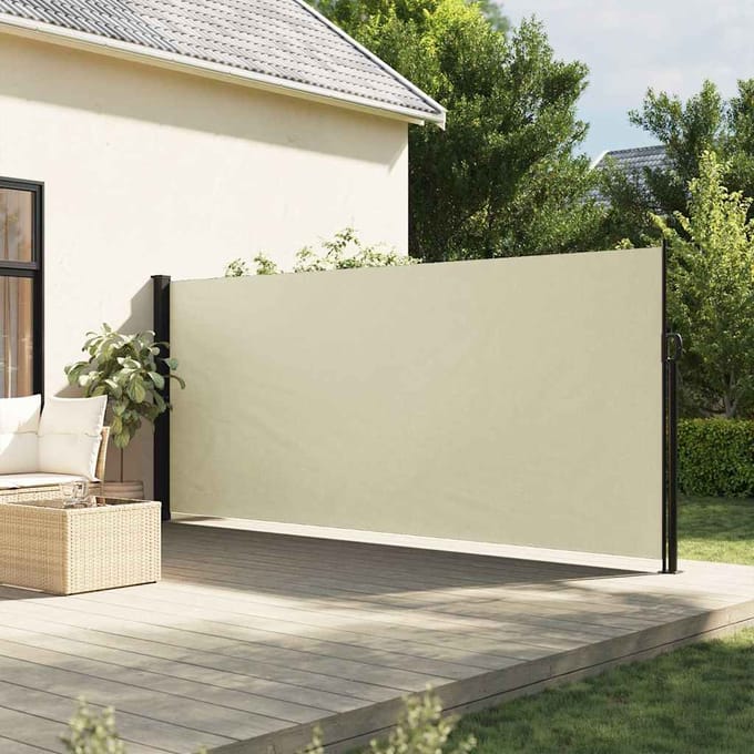 vidaXL - Windscherm - uittrekbaar - 160x600 - cm - crèmekleurig