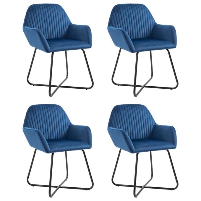 vidaXL - Eetkamerstoelen - 4 - st - fluweel - blauw