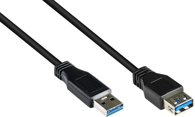 USB naar USB verlengkabel - USB3.0 - tot 0,9A / zwart - 3 meter