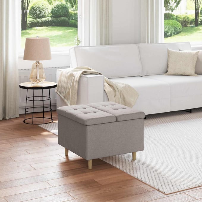 vidaXL - Ottoman - met - opslag - Taupe - 60 - x - 60 - x - 45 - cm - Stof