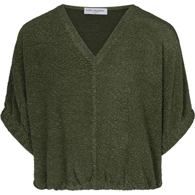 Lofty Manner groene dames t-shirt   V-hals   Regular fit   Geen zakken   Structuur patroon   Korte mouw Groen M