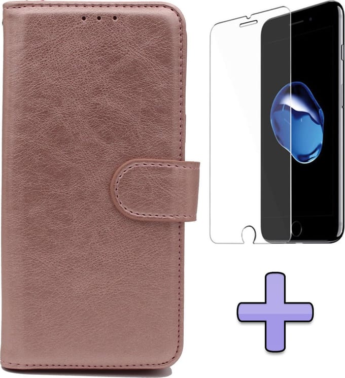 HB Hoesje Geschikt voor Apple iPhone SE (2020) Rosegoud - Luxe Kunstlederen Portemonnee Book Case & Glazen Screen Protector