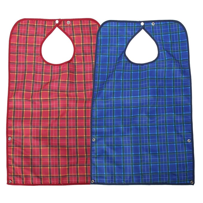Waterdichte Slab voor Volwassenen Dubbellaags Ouderen Eetkledingbeschermer Blauw wit