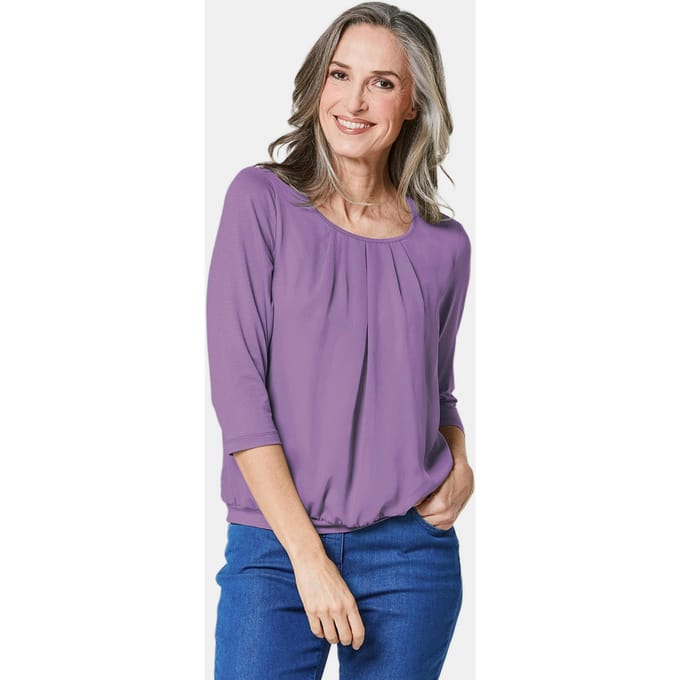 Verzorgd shirt in elegante blouselook - paars - Gr. 40 van Goldner Fashion