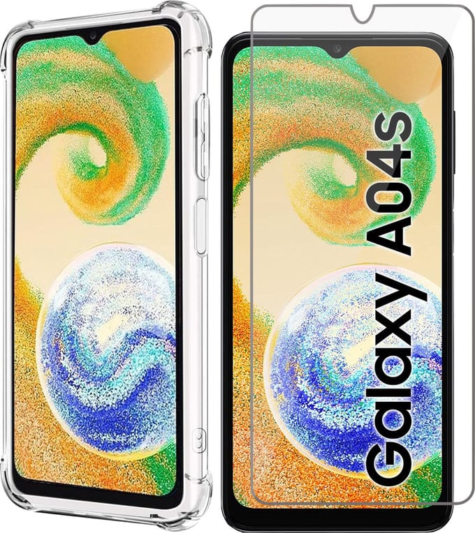 Hoesje geschikt voor Samsung Galaxy A04s / A13 5G - Screen Protector GlassGuard - Back Cover Case ShockGuard Transparant & Screenprotector