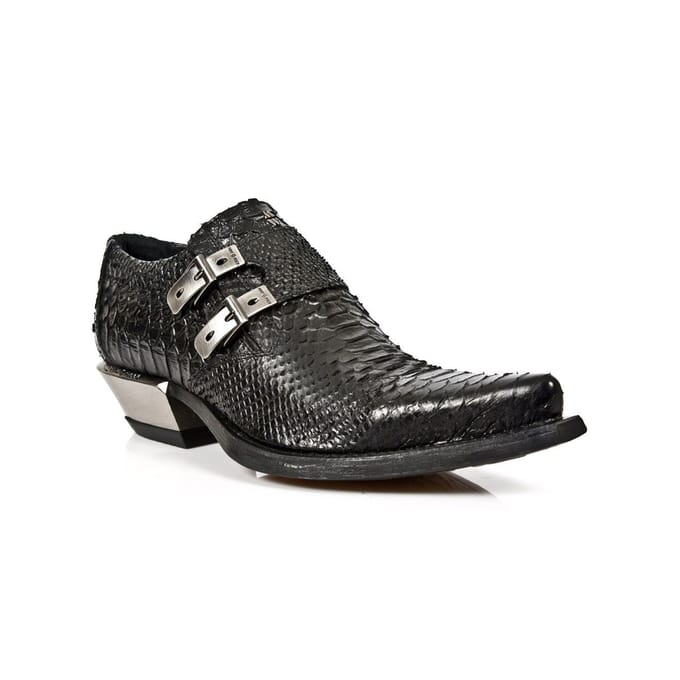 New Rock reliëf Python zwart lederen gesp schoenen-7934-S2