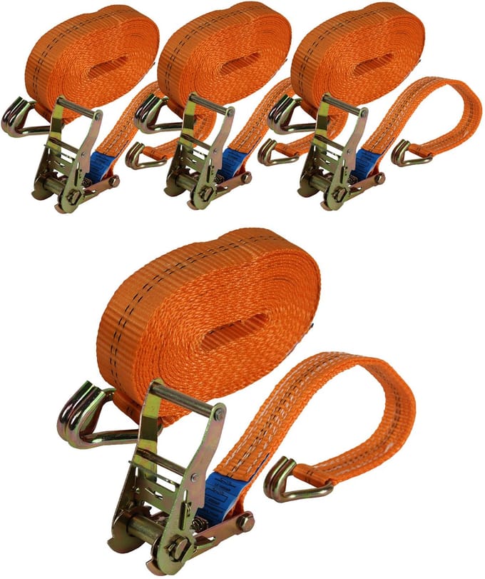 4x professionele ratel spanband spanband 2-delig 6m 2t 2tot 2000kg TÜV/GS ORANJE