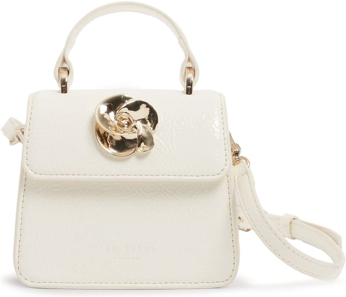 Ted Baker schoudertas Roselah Rose Detail Square Mini Top Handle Bag Ivory wit