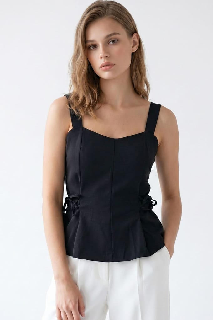 Mouwloze Peplum Blouse met Vierkante Halslijn