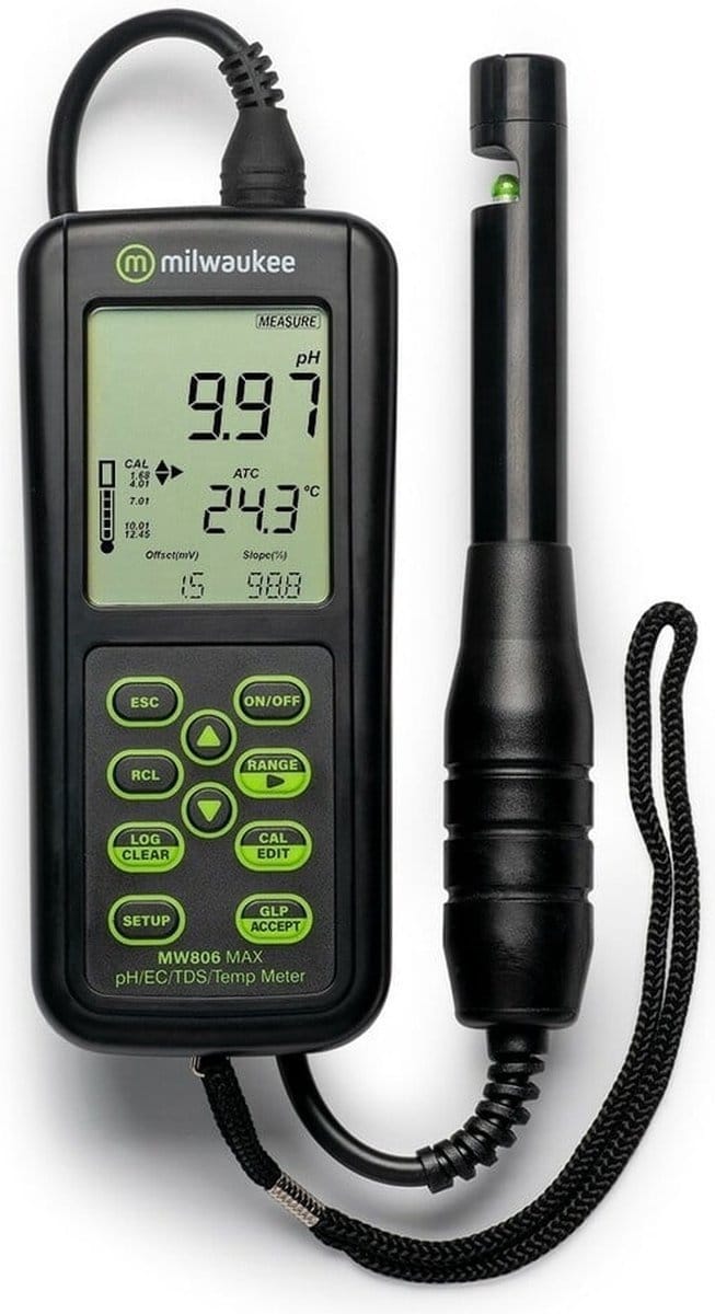 PH tds EC Meter 4-in-1 – Milwaukee MW806 Waterkwaliteit Tester met USB Datalogger – Professioneel voor Hydroponics, Aquacultuur & Laboratorium