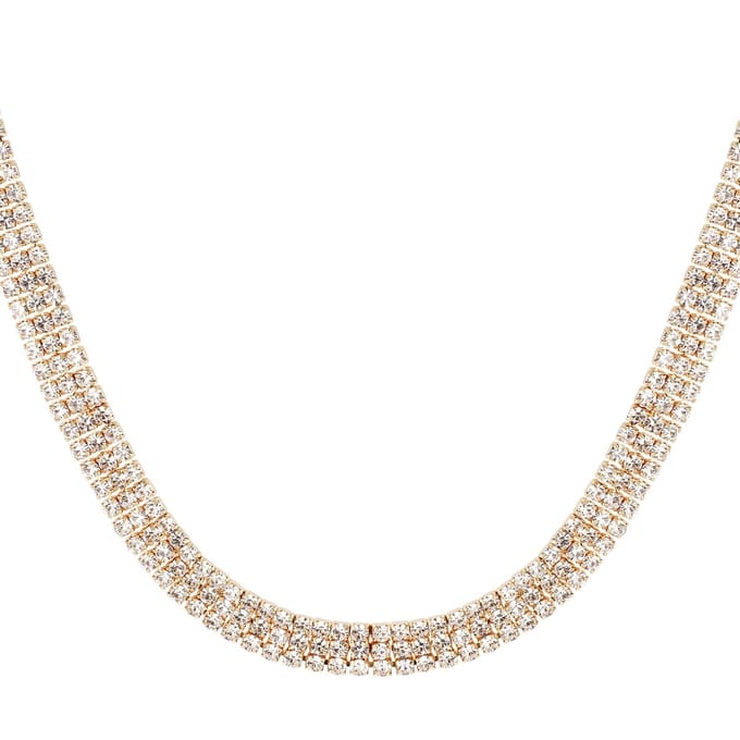Bijoutheek Collier 3 Rijen Kristallen Stenen Goud