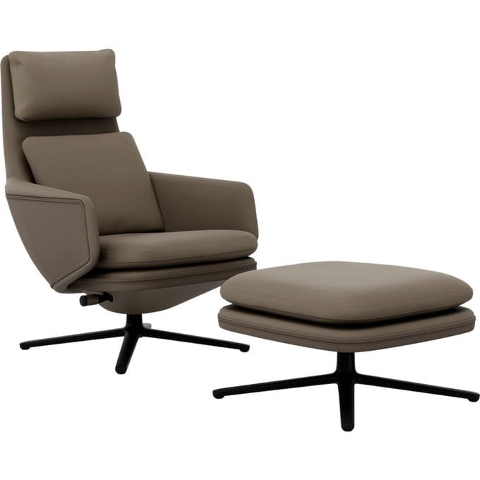 Vitra Grand Relax met Ottoman - Leer zand - basic dark gepoedercoat